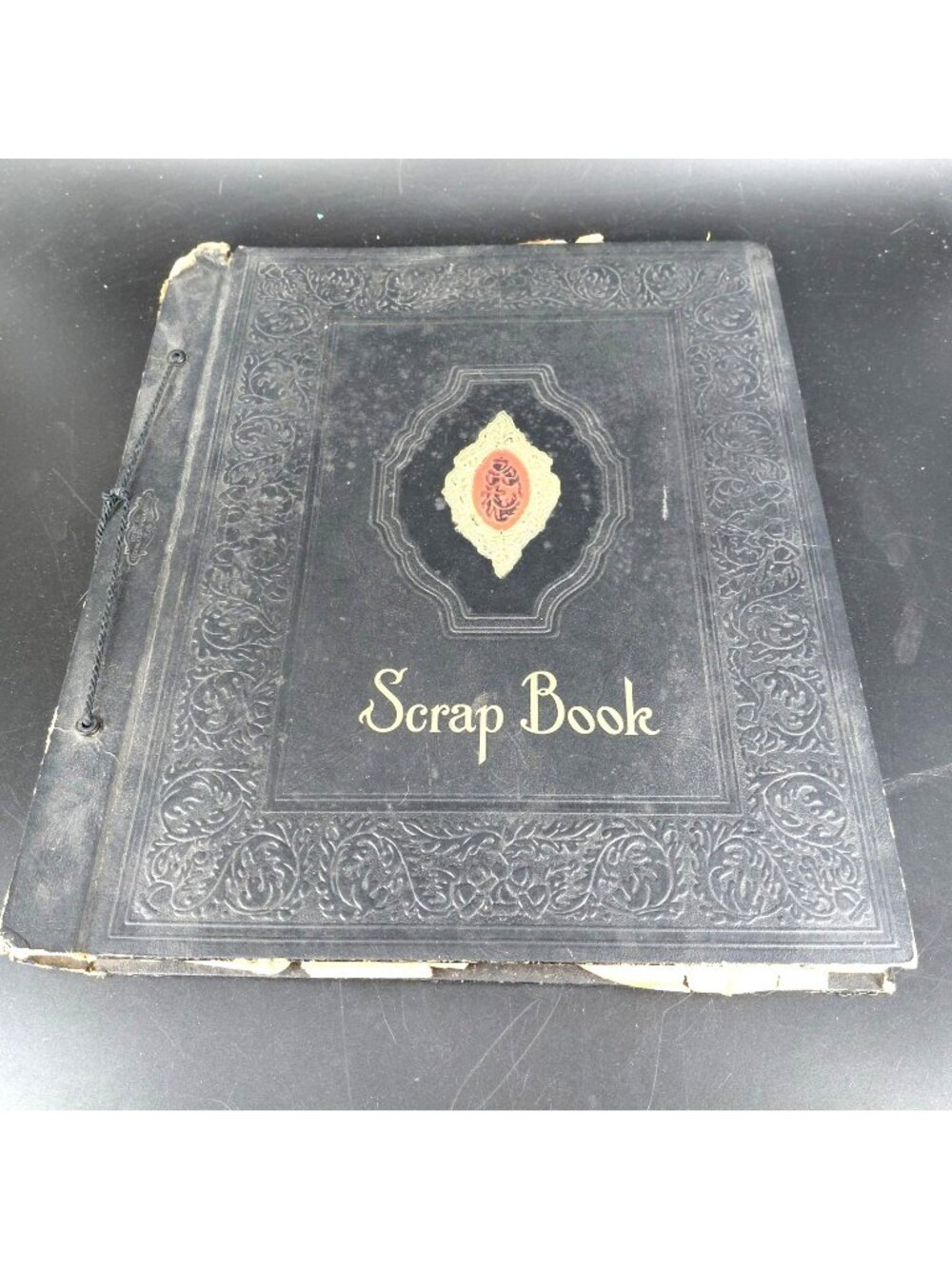 Vintage Scrap Book Album Black Embossed Cover Clippings Roy Rogers Dogs Birds